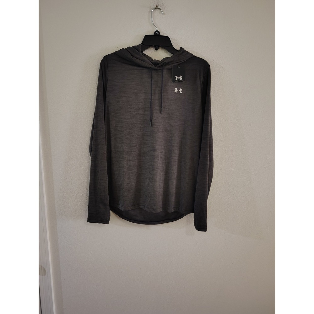 Under Armour Mens Tech Hoodie Charcoal Gray Space Dye Pullover Training Shirt L
